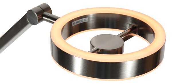 Steinhauer LED-stoječa svetilka Ringlux v barvi jekla, kovina, 2.700 K, dimmer, zatemnjen, Kovinska, Dnevna soba / jedilnica, Kovina, Sodobni