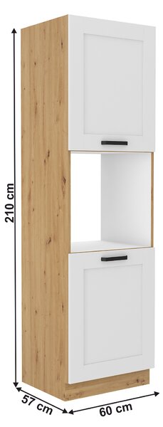 KONDELA Visoka omara za vgradno pečico, bela/hrast artisan, LULA 60 DP-210 2F