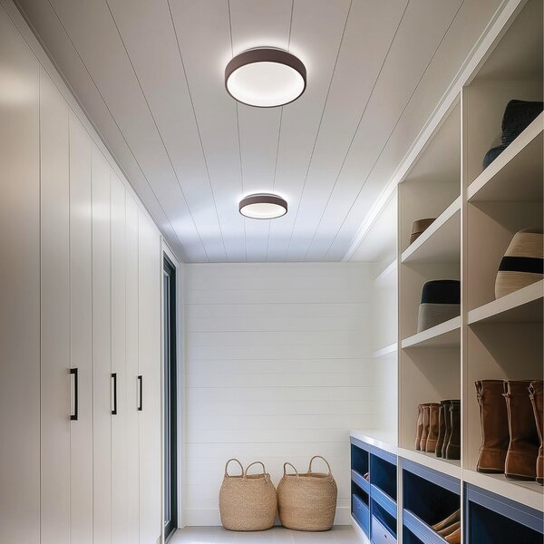 Linea Light LED stenska svetilka Iside, rjava, kovina, Ø 35 cm, IP40, zatemnjen, Rjava / rjasta, Dnevna soba / jedilnica, Kovina, Sodobni