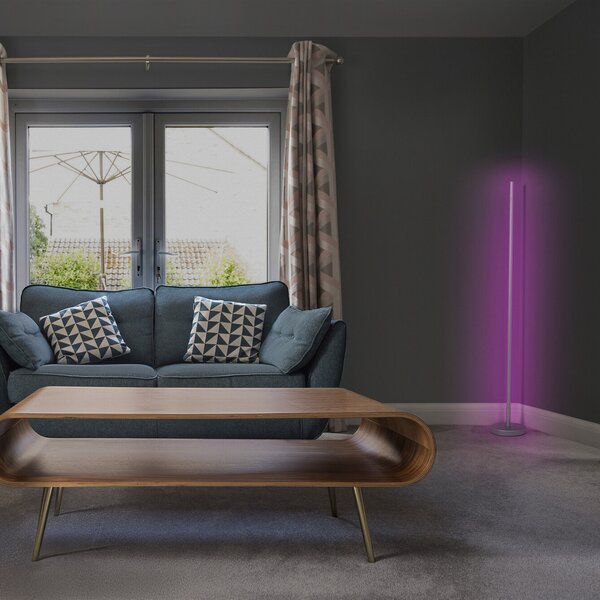 OSRAM SMART+ WiFi stoječa svetilka CORNER MAGIC srebrna 140 cm RGB, Kovinska, Dnevna soba / jedilnica, Aluminij, Sodobni