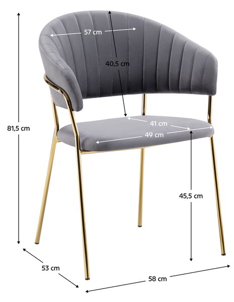 KONDELA Dizajnerski jedilniški stol, sivorjava tkanina Velvet/gold krom zlata, DASMIN TYP 1