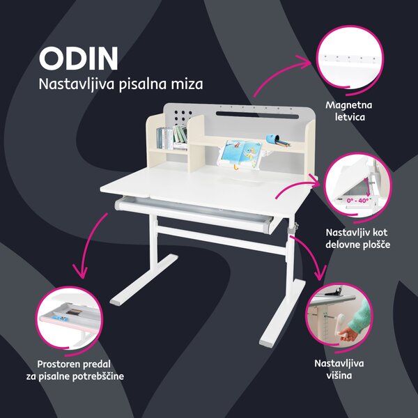 KONDELA Rastoča pisalna miza, siva/bela, ODIN