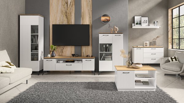 KONDELA Omara z ogledalom, bela/hrast evoke, VELIS 1D/40