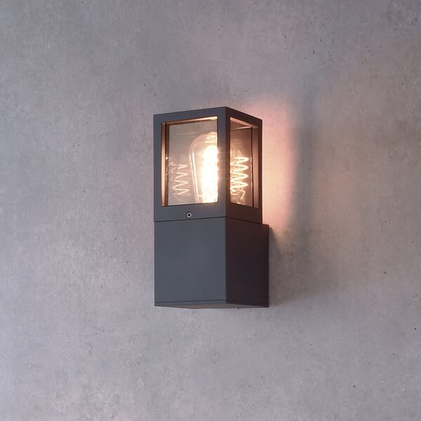 Deko-Light Zunanja stenska svetilka Facado 2 Square, aluminij, temno siva, E27, zatemnjen, Črna, Aluminij, Sodobni, Zidna vtičnica na vrhu