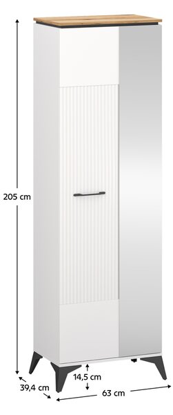 KONDELA Omara z ogledalom, bela/hrast evoke, VELIS 1D/40