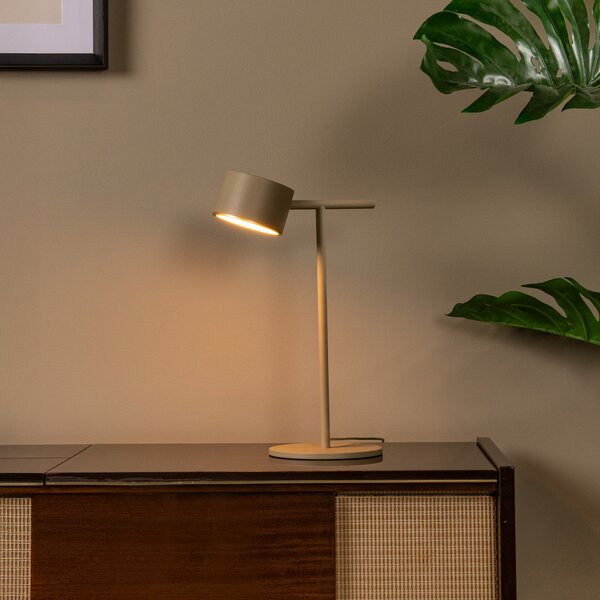 Lucide LED namizna svetilka Gian, siva, višina 40 cm, kovina, zatemnjen, Bež, Dnevna soba / jedilnica, Kovina, Sodobni