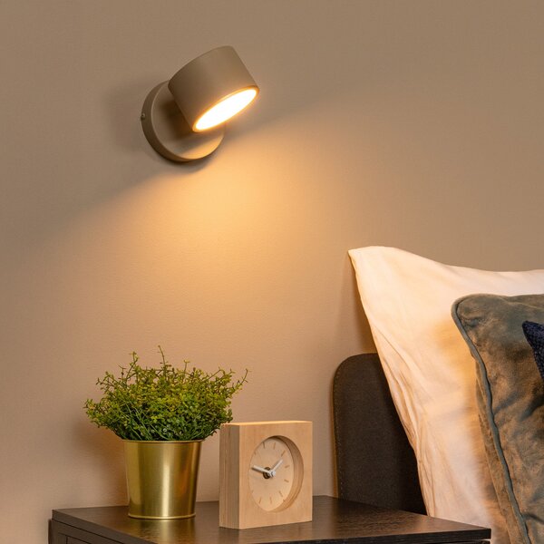 Lucide LED stenska svetilka Gian, siva, širina 11 cm, kovina, zatemnjen, Bež, Dnevna soba / jedilnica, Kovina, Sodobni