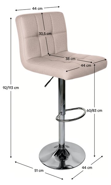 KONDELA Barski stol, sivo-rjava taupe, tkanina/krom, KANDY 2 NEW