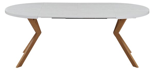 KONDELA Raztegljiva jedilna miza, bela/hrast, 100-250 x 75,5 cm, LUKOS