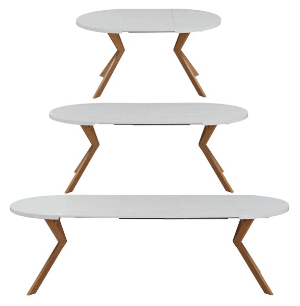 KONDELA Raztegljiva jedilna miza, bela/hrast, 100-250 x 75,5 cm, LUKOS