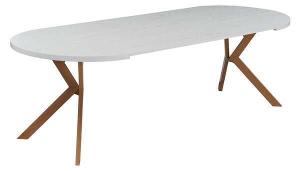 KONDELA Raztegljiva jedilna miza, bela/hrast, 100-250 x 75,5 cm, LUKOS