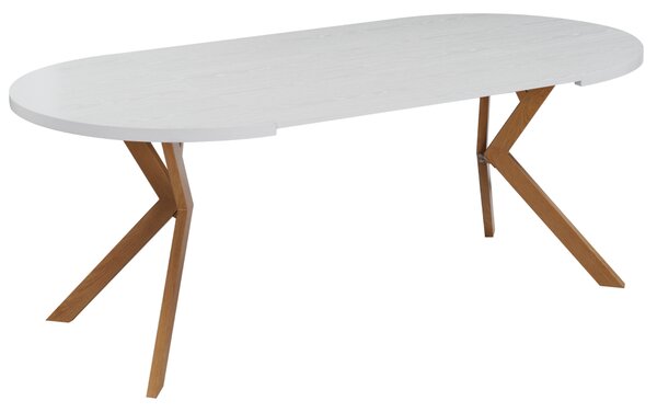 KONDELA Raztegljiva jedilna miza, bela/hrast, 100-250 x 75,5 cm, LUKOS