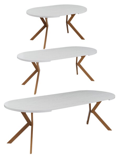 KONDELA Raztegljiva jedilna miza, bela/hrast, 100-250 x 75,5 cm, LUKOS