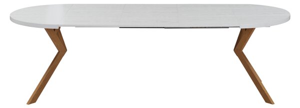 KONDELA Raztegljiva jedilna miza, bela/hrast, 100-250 x 75,5 cm, LUKOS