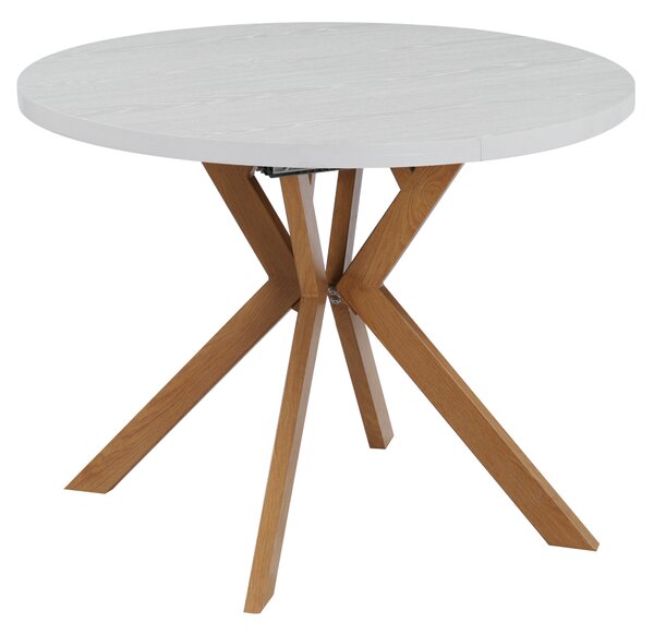 KONDELA Raztegljiva jedilna miza, bela/hrast, 100-250 x 75,5 cm, LUKOS