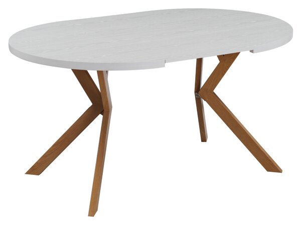 KONDELA Raztegljiva jedilna miza, bela/hrast, 100-250 x 75,5 cm, LUKOS