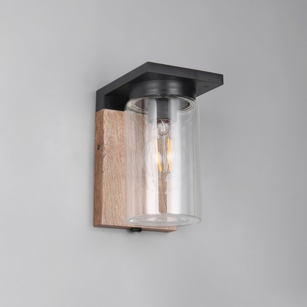 Trio Lighting Zunanja stenska svetilka ARDILA, videz lesa Višina 19 cm Kovina/steklo IP44, zatemnjen, Les, Aluminij, Sodobni, Stenska kotna