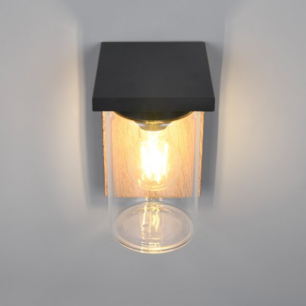 Trio Lighting Zunanja stenska svetilka ARDILA, videz lesa Višina 19 cm Kovina/steklo IP44, zatemnjen, Les, Aluminij, Sodobni, Stenska kotna