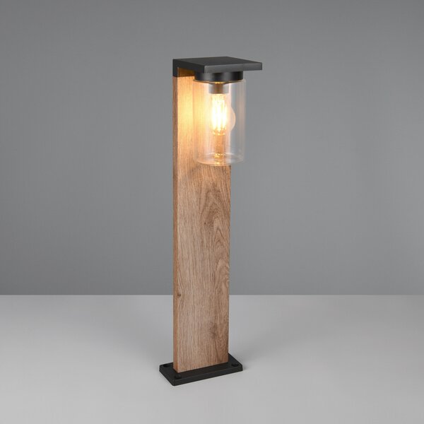 Trio Lighting Potična svetilka ARDILA, videz lesa, višina 65 cm, kovina/steklo, IP44, zatemnjen, Les, Aluminij, Sodobni