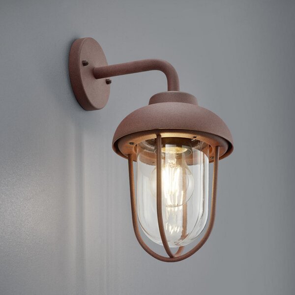 Trio Lighting Zunanja stenska svetilka DUERO, barva rje, višina 33 cm, kovina/steklo, IP44, zatemnjen, Rjava / rjasta, Aluminij, Okrogla stena