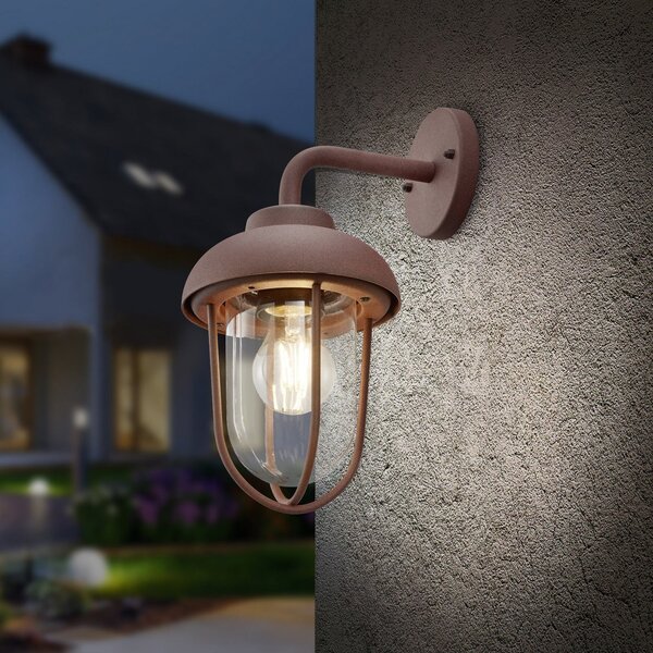 Trio Lighting Zunanja stenska svetilka DUERO, barva rje, višina 33 cm, kovina/steklo, IP44, zatemnjen, Rjava / rjasta, Aluminij, Okrogla stena