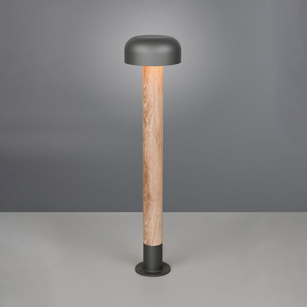 Trio Lighting Potična svetilka FRASER, videz lesa, višina 85 cm, kovina, IP54, zatemnjen, Les, Aluminij, Sodobni