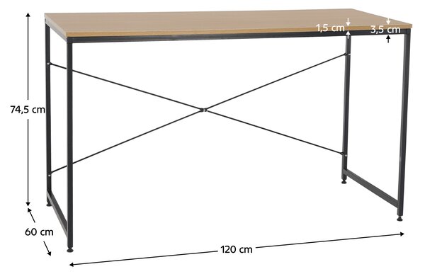 KONDELA Pisalna miza, hrast/črna, 120x60 cm, MELLORA