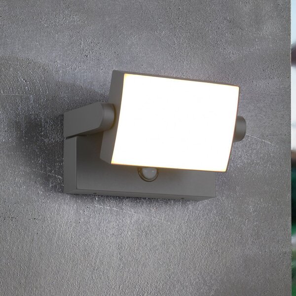 Trio Lighting LED senzorna zunanja stenska svetilka KANSAS antracit Širina 20 cm IP54, Črna, Aluminij, Sodobni
