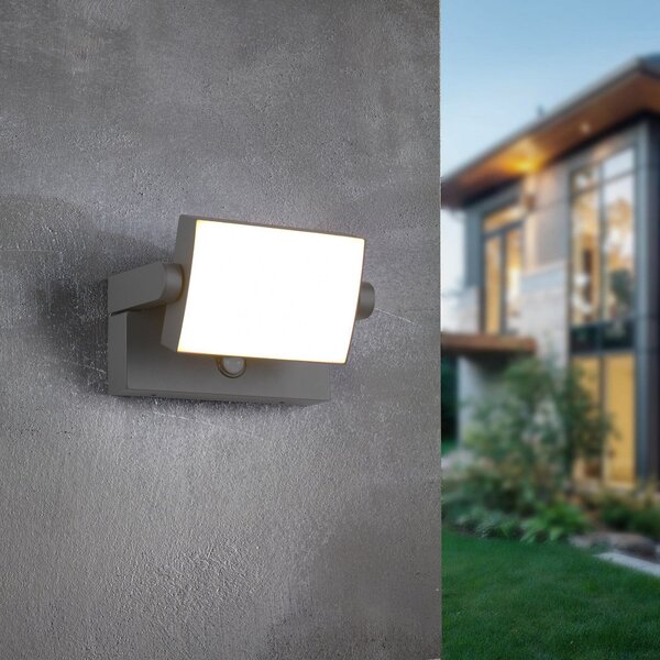 Trio Lighting LED senzorna zunanja stenska svetilka KANSAS antracit Širina 20 cm IP54, Črna, Aluminij, Sodobni