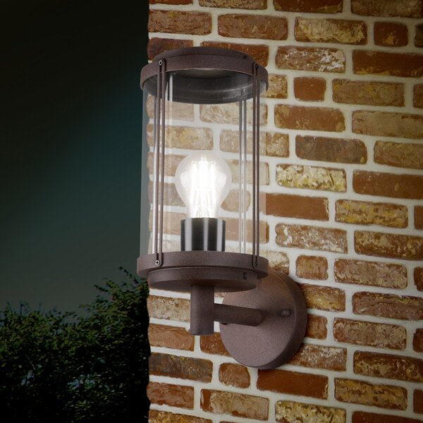 Trio Lighting Zunanja stenska svetilka TANARO, barva rja, višina 33 cm, kovina IP44, zatemnjen, Rjava / rjasta, Aluminij, Sodobni, Okrogla stena
