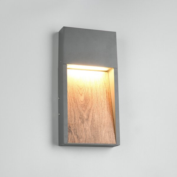 Trio Lighting LED zunanja stenska svetilka SALMON, videz lesa, kovina, višina 33 cm, IP44, Les, Aluminij, Sodobni, Stenska vtičnica spodaj