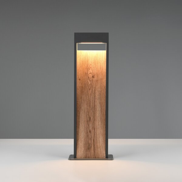 Trio Lighting LED-svetilka SALMON, videz lesa, višina 60 cm, kovina, IP44, Les, Aluminij, Sodobni