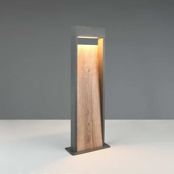 Trio Lighting LED-svetilka SALMON, videz lesa, višina 60 cm, kovina, IP44, Les, Aluminij, Sodobni