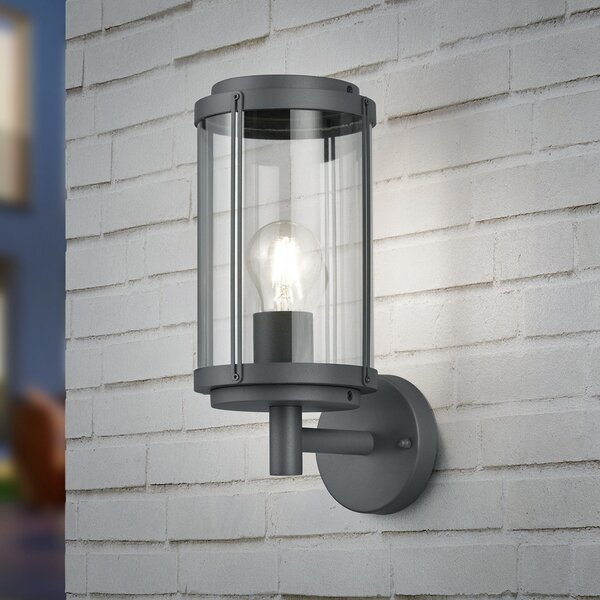 Trio Lighting Zunanja stenska svetilka TANARO, antracit, višina 33 cm, kovina, IP44, zatemnjen, Črna, Aluminij, Sodobni, Okrogla stena