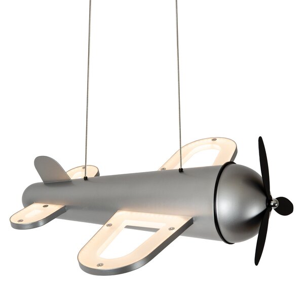 Lucide LED obesna svetilka za otroško sobo Fokker, siva Dolžina 46 cm Kovina, Siva, Otroška soba, Kovina