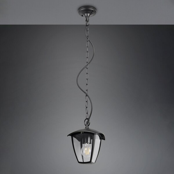 Trio Lighting Zunanja obesna svetilka VENTA, črna, 17 x cm, kovina, IP44, zatemnjen, Črna, Aluminij, Svetilka