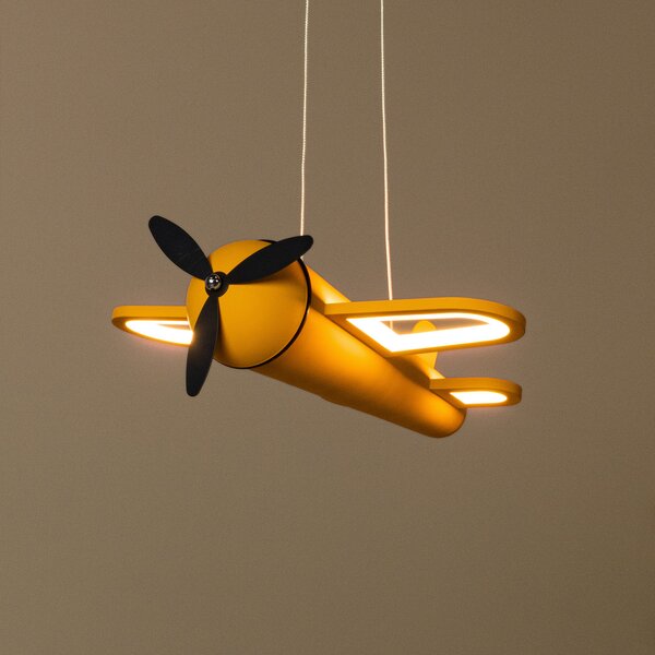 Lucide LED obesna svetilka za otroško sobo Fokker, rumena Dolžina 46 cm Kovina, Rumena, Otroška soba, Kovina