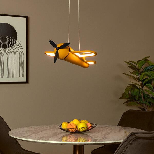 Lucide LED obesna svetilka za otroško sobo Fokker, rumena Dolžina 46 cm Kovina, Rumena, Otroška soba, Kovina