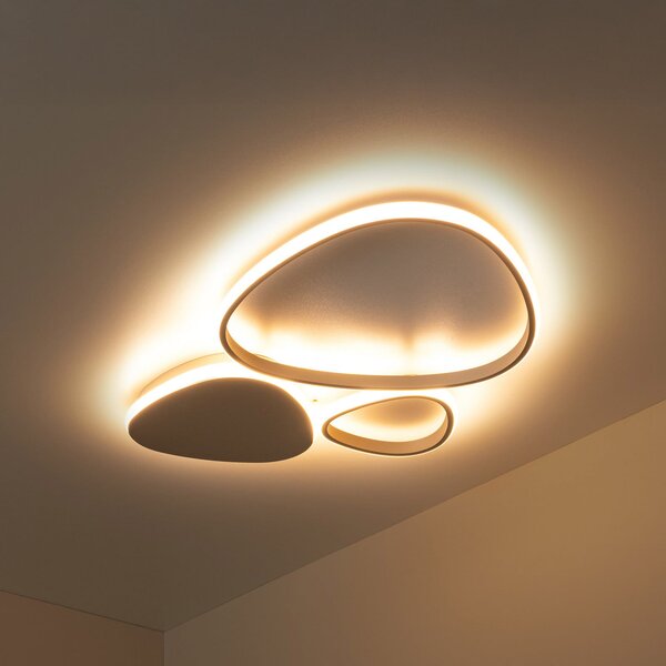 Lucide LED stropna svetilka Samling, dolžina 62 cm, siva, kovina, zatemnjen, Bež, Dnevna soba / jedilnica, Kovina, Sodobni