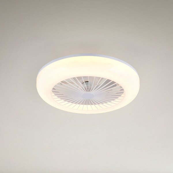 Reality Leuchten LED ventilator Mora, DC, tih, Ø 45 cm, CCT, daljinski upravljalnik, zatemnjen, Bela, Dnevna soba / jedilnica, Plastika, Sodobni