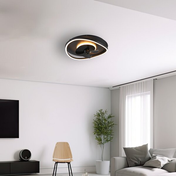 Reality Leuchten LED ventilator Sortland, DC, tih, 50 cm, CCT, daljinski upravljalnik, zatemnjen, Črna, Dnevna soba / jedilnica, Kovina, Sodobni
