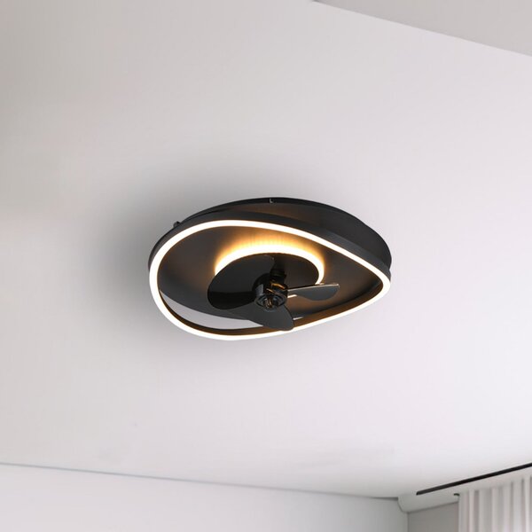 Reality Leuchten LED ventilator Sortland, DC, tih, 50 cm, CCT, daljinski upravljalnik, zatemnjen, Črna, Dnevna soba / jedilnica, Kovina, Sodobni