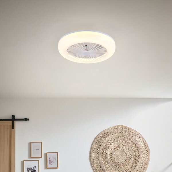 Reality Leuchten LED ventilator Mora, DC, tih, Ø 45 cm, CCT, daljinski upravljalnik, zatemnjen, Bela, Dnevna soba / jedilnica, Plastika, Sodobni