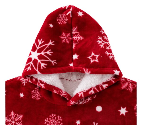 Topla odeja z imitacijo ovčje volne z rokavi in kapuco SNOWFALL, rdeča