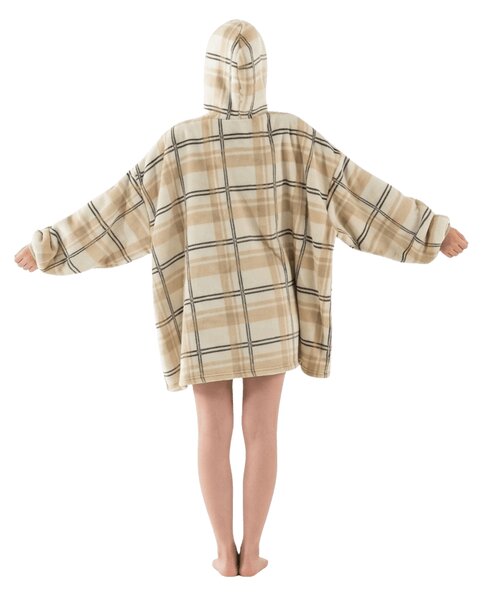 Topla odeja z imitacijo ovčje volne z rokavi in kapuco PLAID, kremna