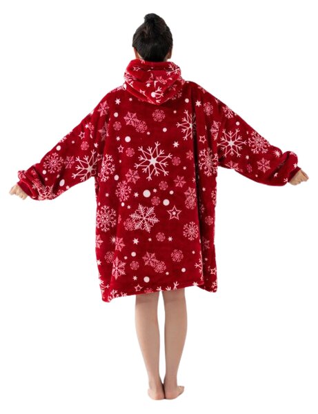 Topla odeja z imitacijo ovčje volne z rokavi in kapuco SNOWFALL, rdeča