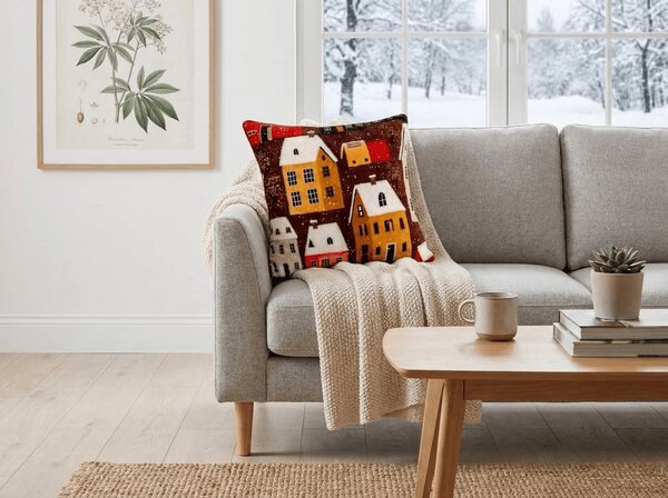 Prevleka za blazino mikropliš SNOWY VILLAGE 45x45 cm, barvna