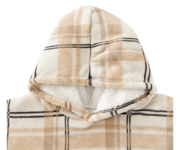 Topla odeja z imitacijo ovčje volne z rokavi in kapuco PLAID, kremna
