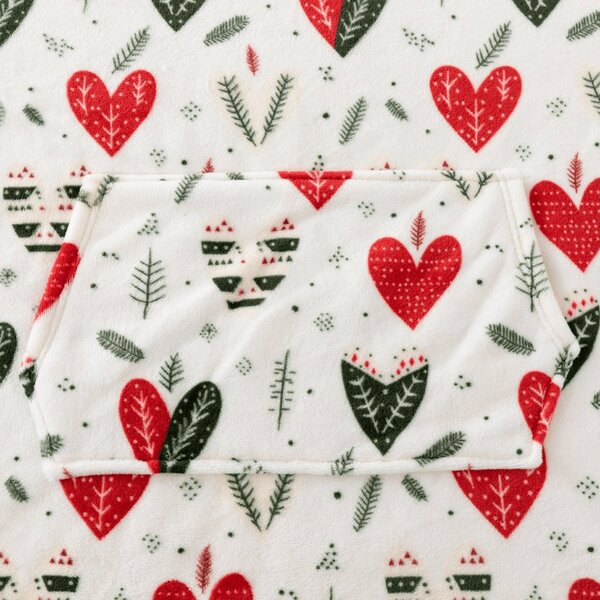 Topla odeja z imitacijo ovčje volne z rokavi in kapuco WINTER HEARTS, barvna