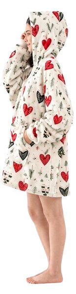 Topla odeja z imitacijo ovčje volne z rokavi in kapuco WINTER HEARTS, barvna